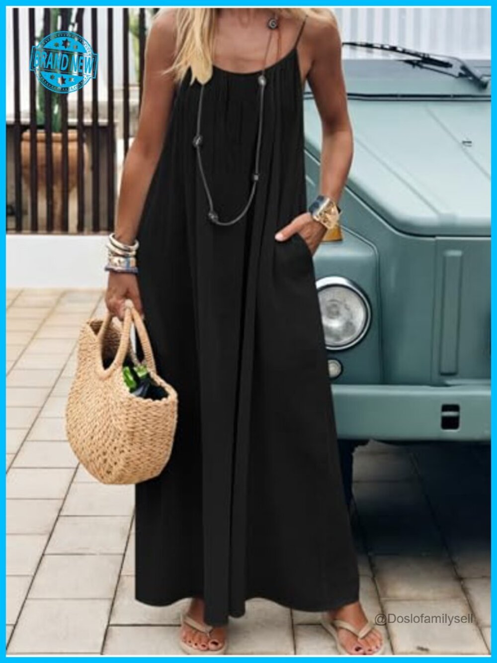 Backless Cami Maxi Sundress Spaghetti Strap Long Lounge Beach Vacation Dress - Picture 2 of 7
